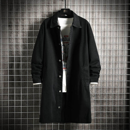Buycenter Men's Denim Trench Coat - Casual Loose Fit, Mid-Length Style - Buy Center US