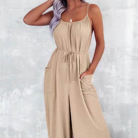 Women's Loose Suspender Jumpsuit with Pockets - High Waist, Long Sleeve - Buy Center US
