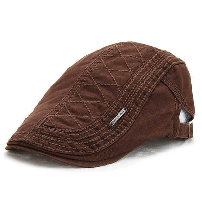 Retro Solid Color Grid Cap - Cotton Beret with Embroidery Design - Buy Center US