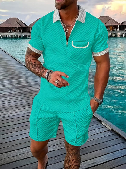 Men's Casual Knee-Length Kurta and Shorts Set - Breathable Polyester, Stylish - Buy Center US
