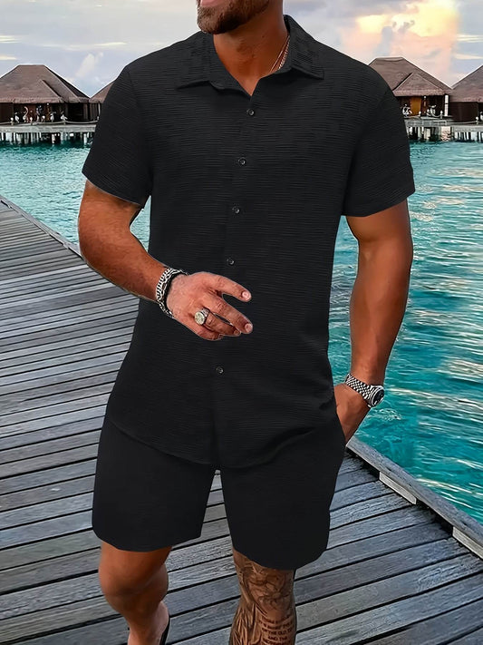 Men's Summer Casual 2-Piece Outfit Set - Slim Fit Short Sleeve & Shorts - Buy Center US