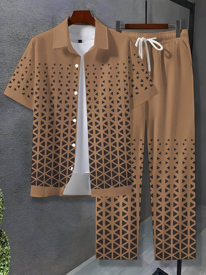 Men's Novelty Clothing Set - Casual Polyester Top & Bottoms, Button Details - Buy Center US