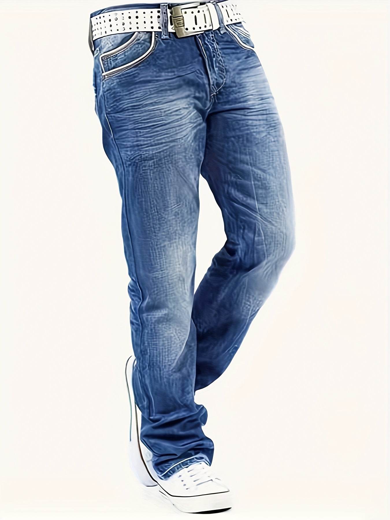 Men's Stretch Denim Jeans - Loose Fit, 63.7% Cotton, All-Season Comfort - Buy Center US