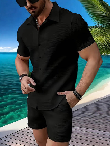 Men's Casual Summer Shirt and Shorts Set - 100% Polyester Comfort - Buy Center US