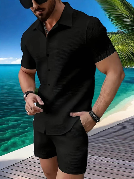 Men's Casual Summer Shirt and Shorts Set - 100% Polyester Comfort - Buy Center US