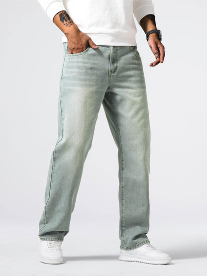 Men's Loose Fit Straight Leg Jeans - 85% Cotton Casual Denim Style - Buy Center US