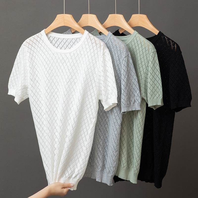 Men's Half Neck Cotton T-shirt - Stylish Plaid Short Sleeve Top - Buy Center US