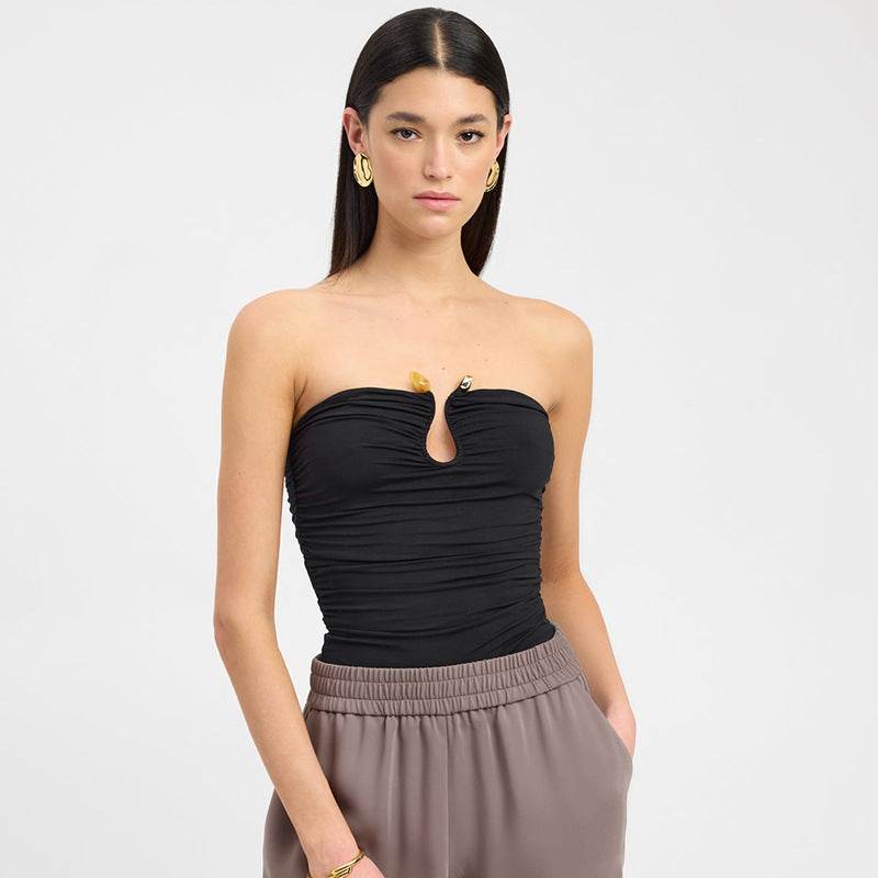 Solid Color Backless Pleated T-shirt - Slim Fit Sleeveless Top - Buy Center US