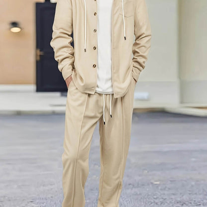 Men's Two-Piece Waffle Knit Set - Hooded Cardigan & Drawstring Pants - Buy Center US