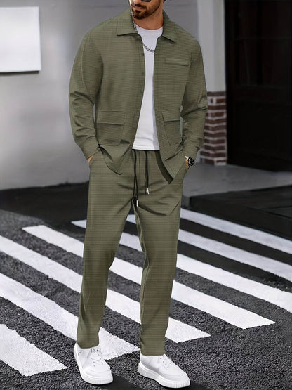 Men's Versatile Long-Sleeve Shirt & Jogger Set - 8 Shades for Every Occasion - Buy Center US