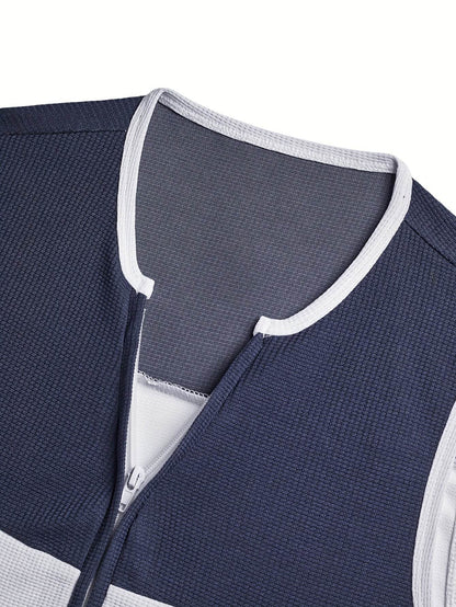 Men's Slim Fit Waffle Knit Vest - Color Block Sleeveless Tank Top - Buy Center US