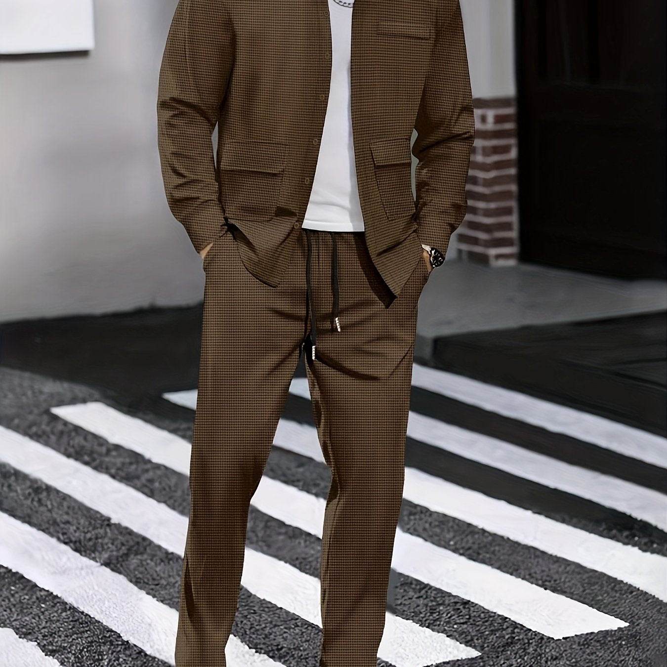 Men's Versatile Long-Sleeve Shirt & Jogger Set - 8 Shades for Every Occasion - Buy Center US