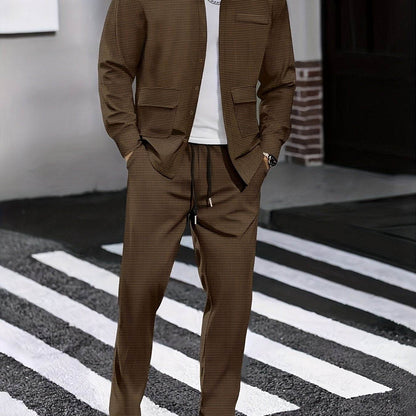 Men's Versatile Long-Sleeve Shirt & Jogger Set - 8 Shades for Every Occasion - Buy Center US