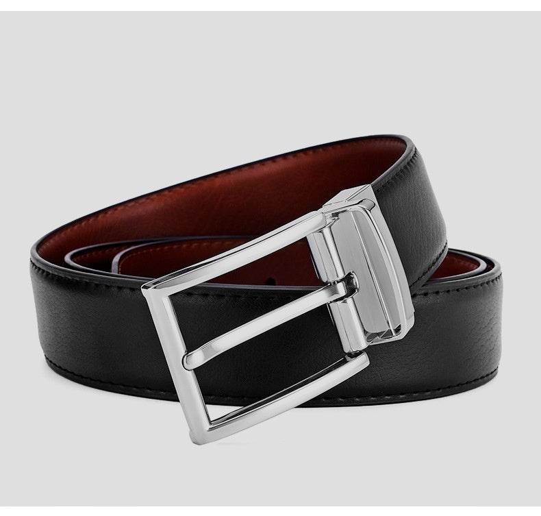 Buycenter Men's Genuine Leather Belt - Rotating Pin Buckle, Two-Layer Cowhide - Buy Center US