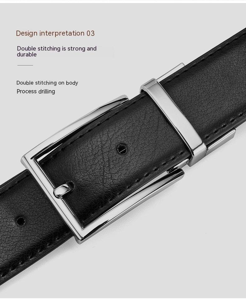 Buycenter Men's Genuine Leather Belt - Rotating Pin Buckle, Two-Layer Cowhide - Buy Center US