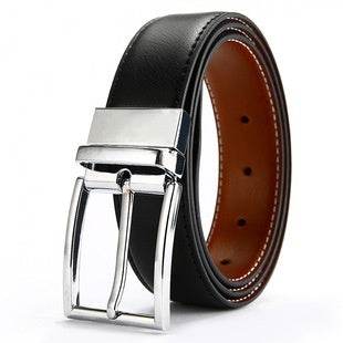 Buycenter Men's Genuine Leather Belt - Rotating Pin Buckle, Two-Layer Cowhide - Buy Center US
