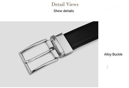 Buycenter Men's Genuine Leather Belt - Rotating Pin Buckle, Two-Layer Cowhide - Buy Center US