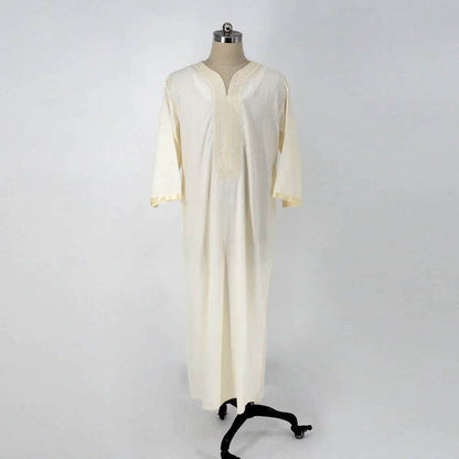 Buycenter Ethnic Style Loose Casual Muslim Robe - Embroidery, Linen Fabric - Buy Center US