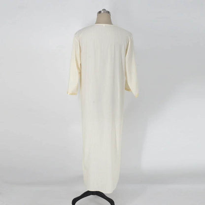Buycenter Ethnic Style Loose Casual Muslim Robe - Embroidery, Linen Fabric - Buy Center US