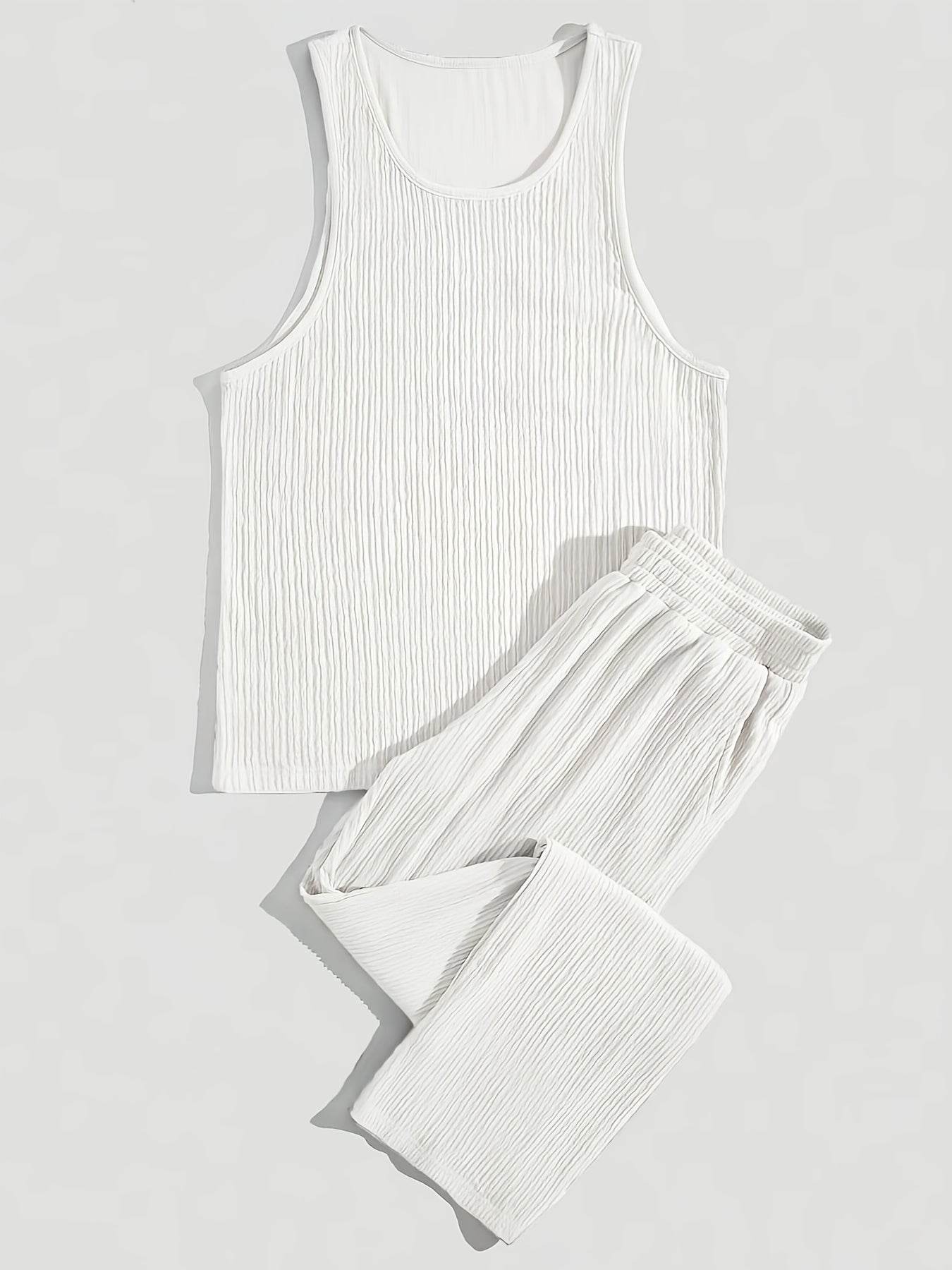 Men's Casual Summer Outfit Set - Comfy Polyester Tank Top & Pants - Buy Center US