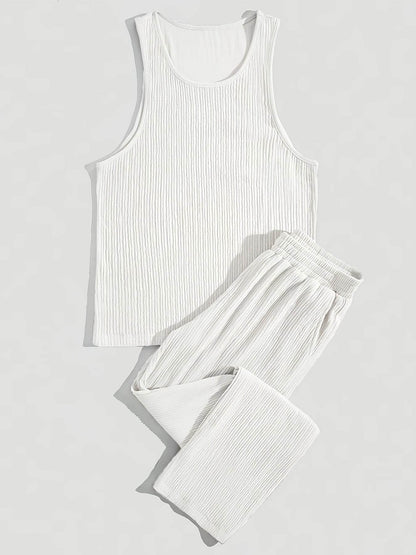 Men's Casual Summer Outfit Set - Comfy Polyester Tank Top & Pants - Buy Center US