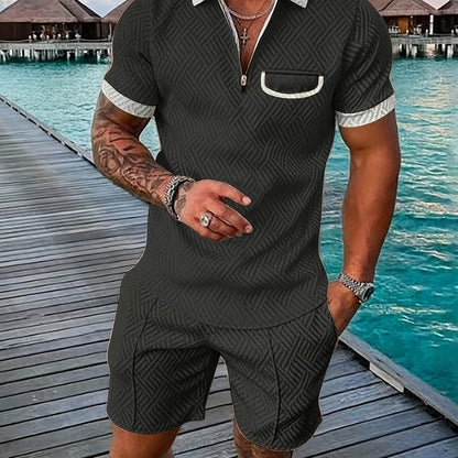 Men's Casual Knee-Length Kurta and Shorts Set - Breathable Polyester, Stylish - Buy Center US
