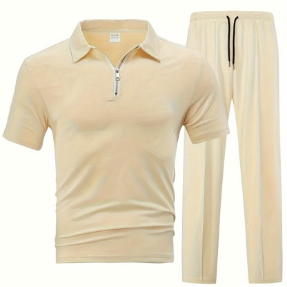Men's Casual Outdoor Zip Short Sleeve & Pants Set - 5 Color Options - Buy Center US