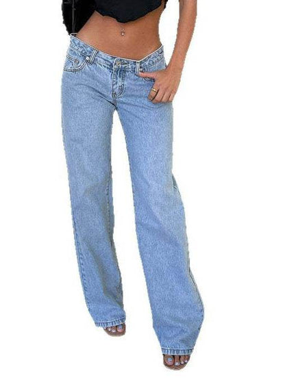 Light Blue Wide Leg Casual Pants - High Waist Women's Denim Trousers - Buy Center US
