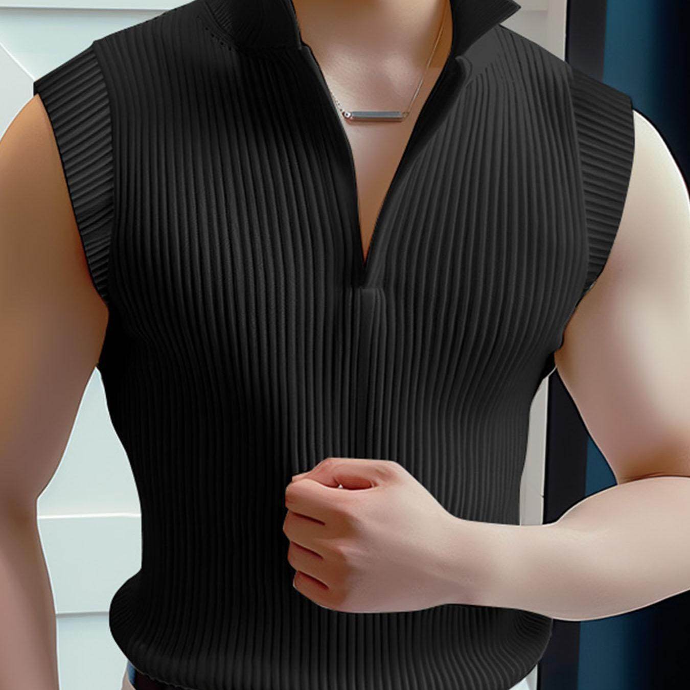 Men's Sleeveless Knit Tank Top - White V-Neck, Slim Fit Casual Wear - Buy Center US