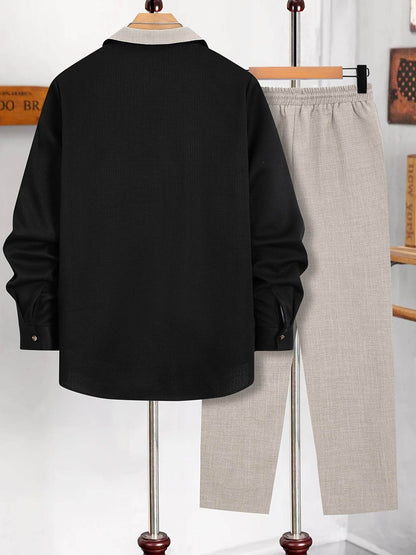 Casual Men's Fashion Suit Set - Lightweight Long Sleeve Trousers, Polyester - Buy Center US