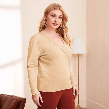 Plus Size Women's V-Neck Sweater - Abstract Pattern with Tassels - Buy Center US
