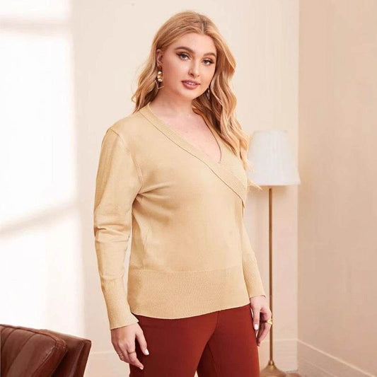 Plus Size Women's V-Neck Sweater - Abstract Pattern with Tassels - Buy Center US