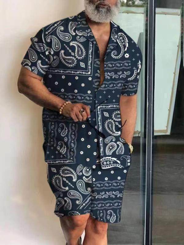 Buycenter Men's Floral 3D Printed Polo Shirt & Shorts Suit - Slim Fit - Buy Center US