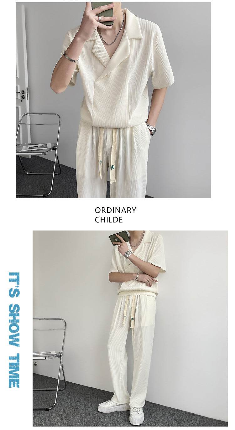 Buycenter Summer Ice Silk Shirt & Pants Set - Men's Leisure Outfit - Buy Center US