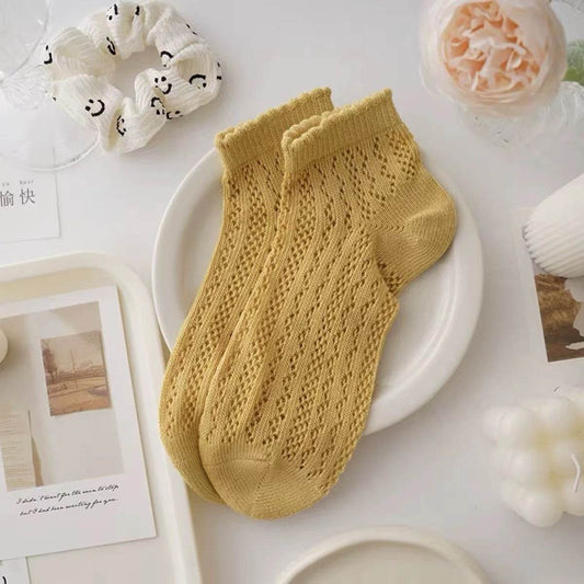 Women's Breathable Cotton Socks - Hollow Mesh, Antibacterial & Quick Drying - Buy Center US