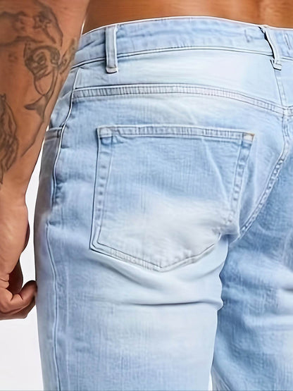 Men's Slim-Fit Stretch Denim Jeans - Light Blue Casual Pants for All Seasons - Buy Center US