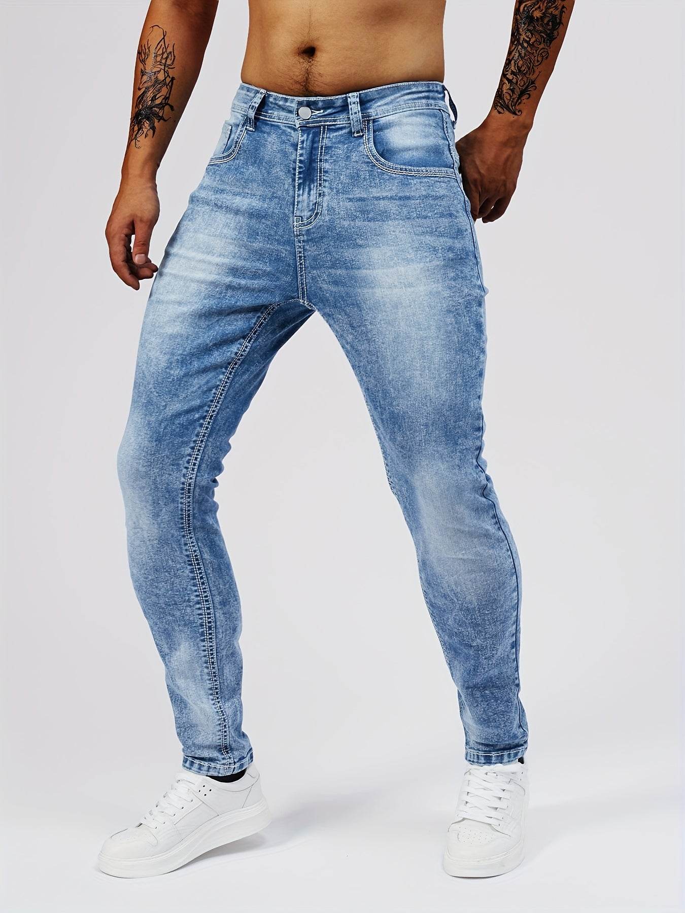 Trendy Solid Denim Pants for Men - Skinny Fit Casual Jeans - Buy Center US