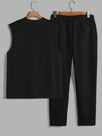 Men's Casual Sleeveless Crew Neck T-Shirt & Pants Set - Summer Style - Buy Center US