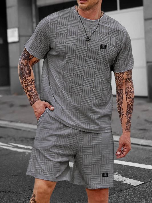 Men's Summer Casual Outfit - Striped Crew Neck T-Shirt & Drawstring Shorts - Buy Center US