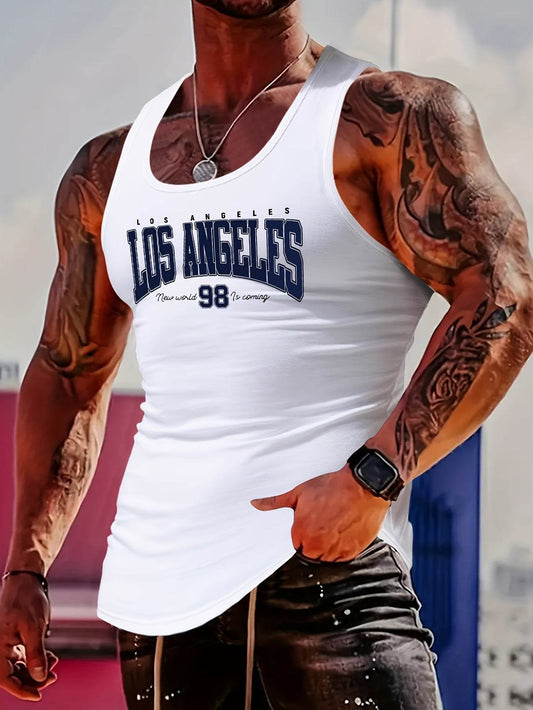 MBDMBD Men's Casual Polyester Tank Top - LOS ANGELES 98, Crew Neck Vest - Buy Center US