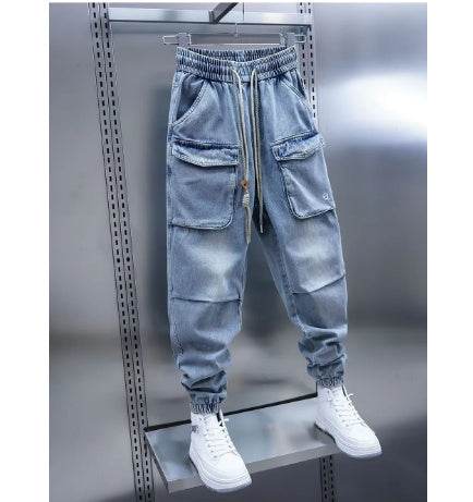 Light Blue Big Pocket Jeans for Teens - High Elasticity & Low Waist - Buy Center US