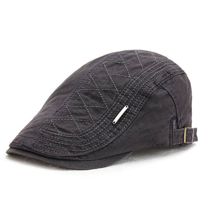 Retro Solid Color Grid Cap - Cotton Beret with Embroidery Design - Buy Center US