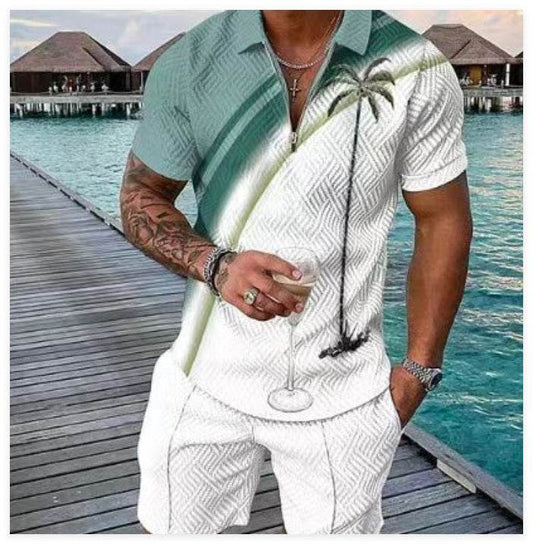 Men's Zipper Polo Short Sleeve Suit - Summer Leisurewear in Various Sizes - Buy Center US