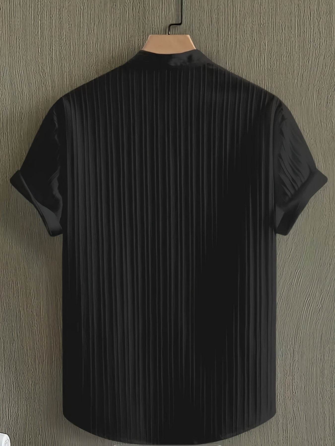 Men's Casual Striped Short Sleeve Shirt - Mandarin Collar Summer Top - Buy Center US