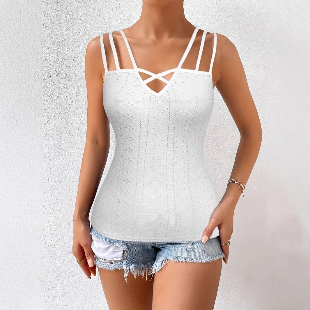 Women's Summer Sleeveless Jacquard Camisole - Elegant Solid Color Top - Buy Center US