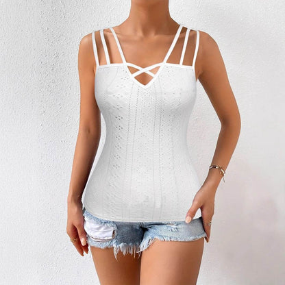 Women's Summer Sleeveless Jacquard Camisole - Elegant Solid Color Top - Buy Center US