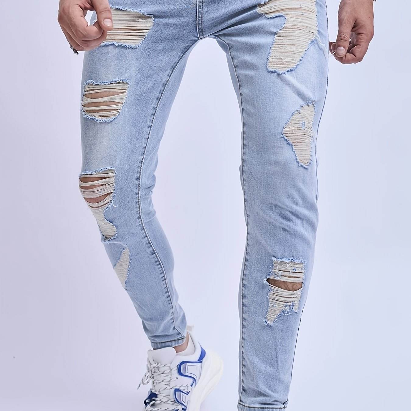 Men's Ripped Skinny Jeans - Medium Stretch Denim for Spring/Fall - Buy Center US