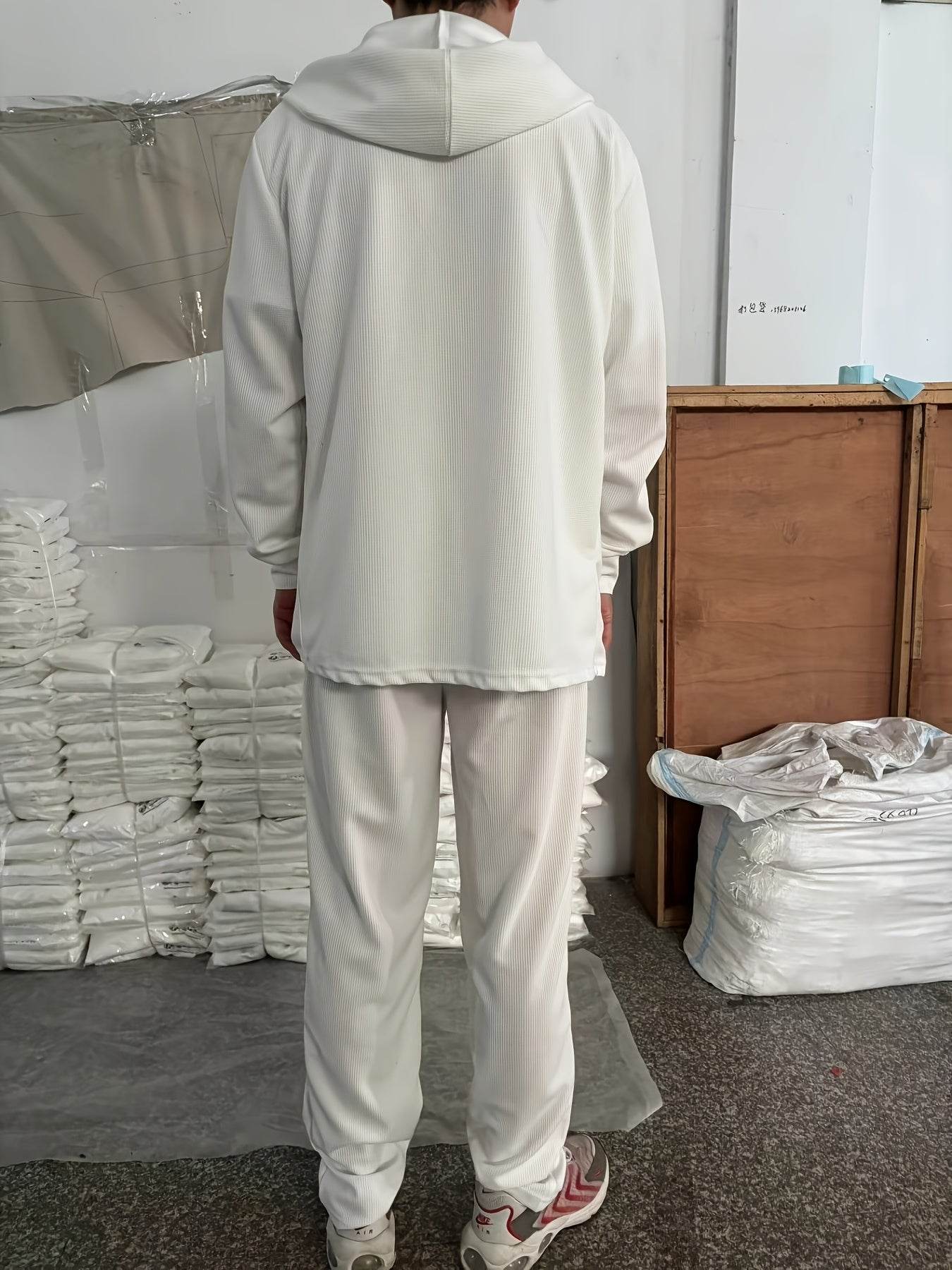 Men's Two-Piece Waffle Knit Set - Hooded Cardigan & Drawstring Pants - Buy Center US