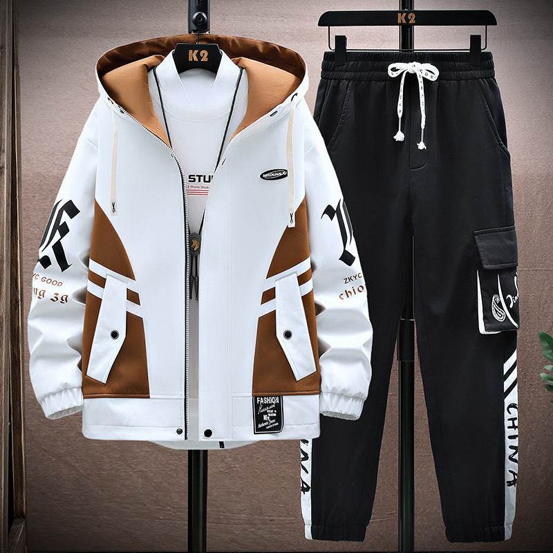 Buycenter Men's Fall Leisure Set - Hooded Jacket & Trousers, Casual Style - Buy Center US