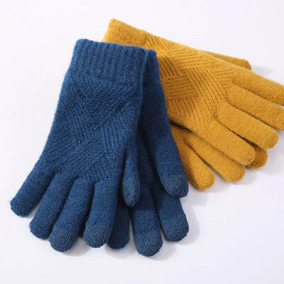 Autumn Winter Fleece-Lined Knitting Gloves - Thickened, Cozy Warmth - Buy Center US